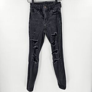 American Eagle curvy hi rise jegging jeans distressed black 00 short